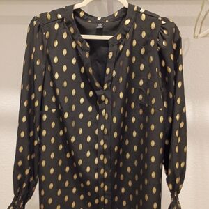 NWT SHEIN Curve Black Ladies Blouse with Gold Oval Shape Dots Size 1XL